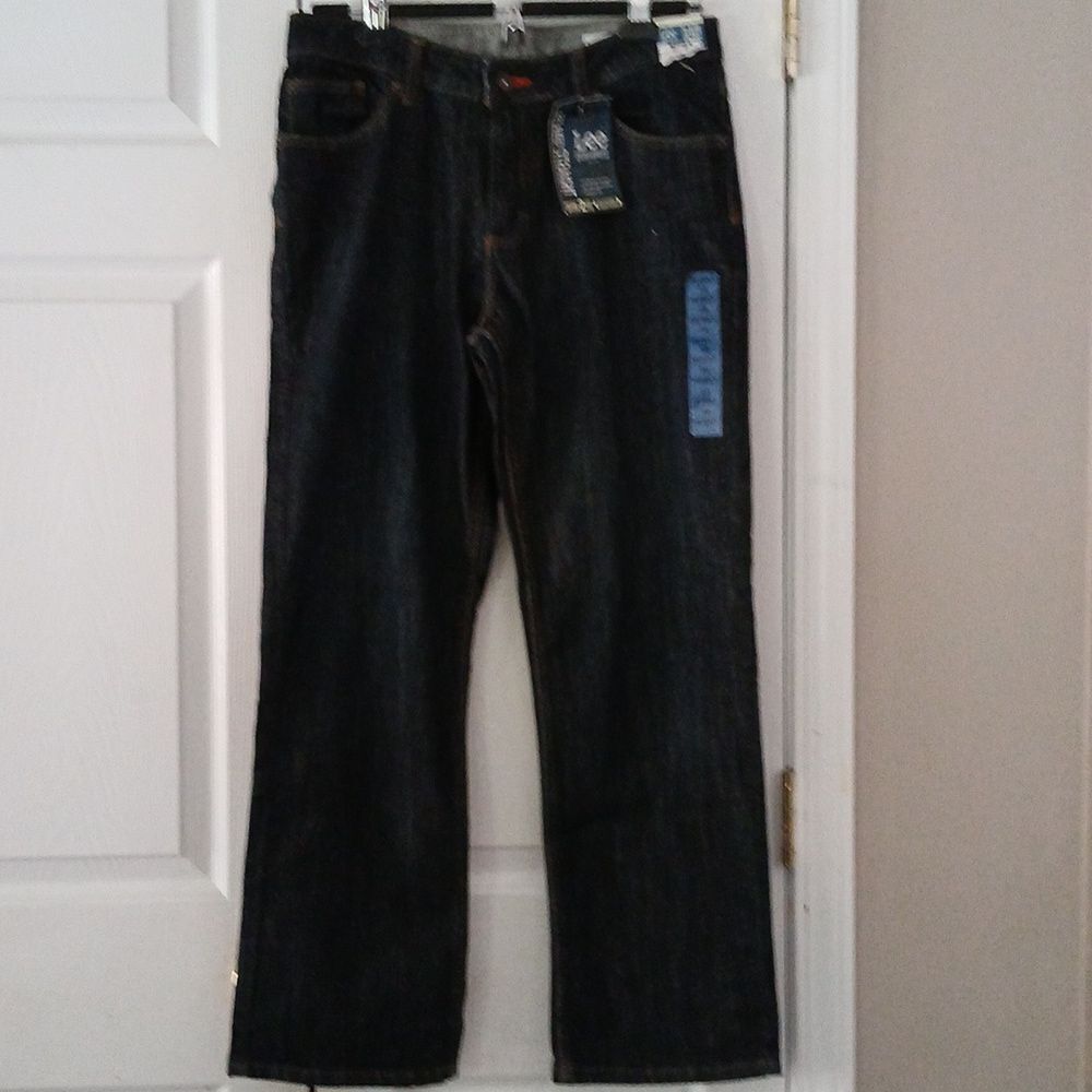 Lee Dungarees Relaxed Straight Sure to Fit Adjustable Waistband Dark Wash Sz 16